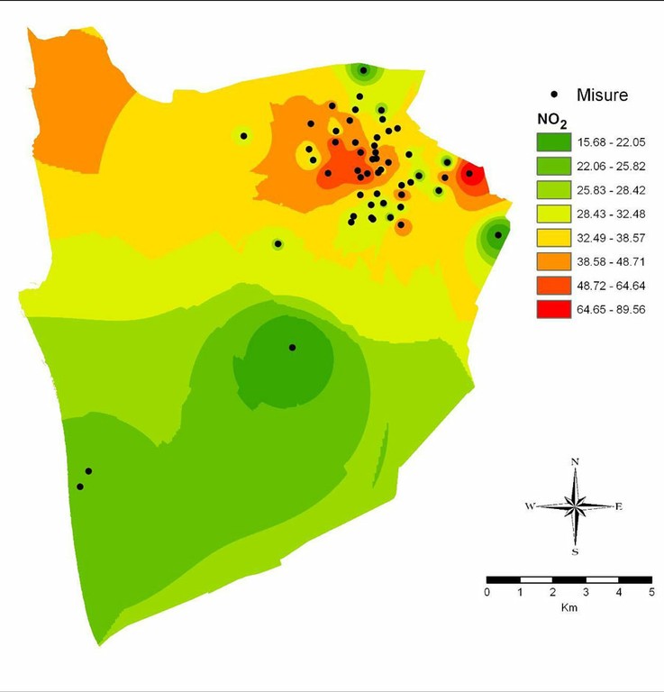 mappa indice concentrazione NO2 - modello LUR