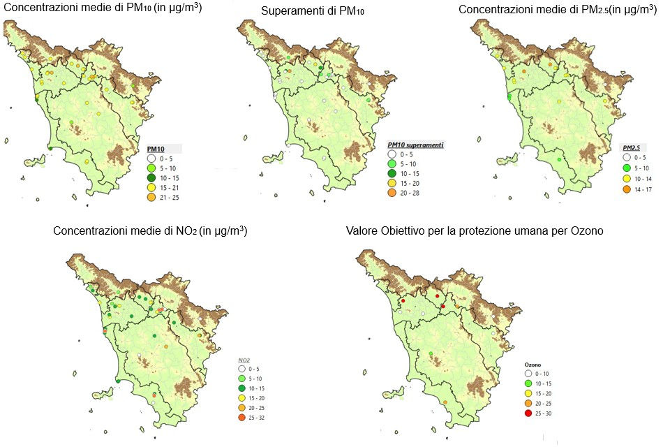 Mappe Toscana e inquinanti più significativi