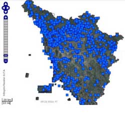 Mappa punti di monitoraggio della Toscana - clicca sull'immagine per consultare i dati del monitoraggio