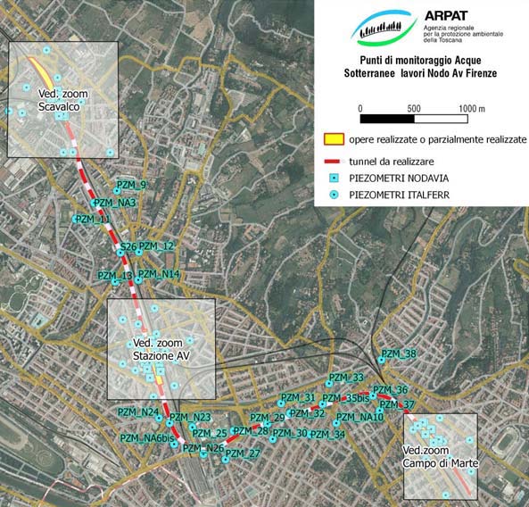 mappa generale dei punti di monitoraggio delle acque sotterranee