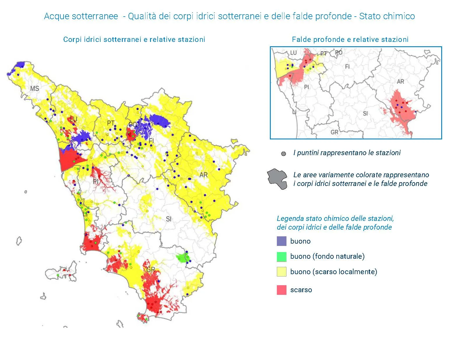 Qualità dei corpi idrici sotterranei e delle falde profonde - Stato chimico - anno 2025