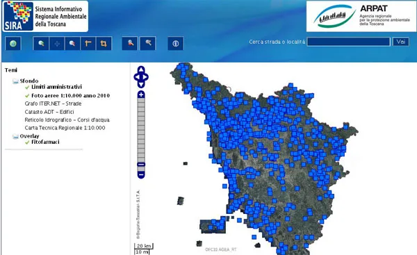 Mappa del monitoraggio dei fitofarmaci nelle acque