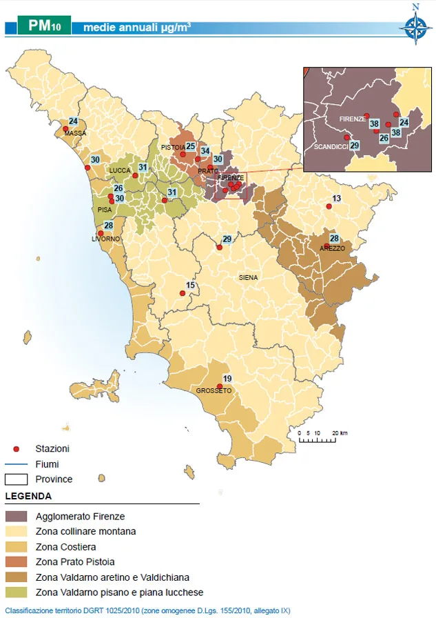 Mappa PM10 – medie annuali 2011