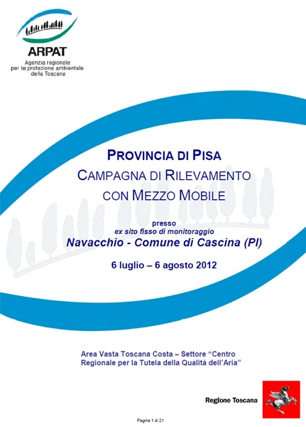 Campagna di rilevamento della qualità dell’aria con laboratorio mobile a Cascina (PI) – anno 2012