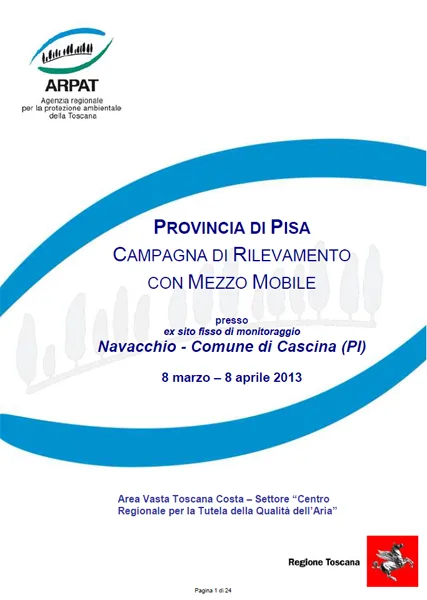 Campagna di rilevamento della qualità dell’aria con laboratorio mobile a Cascina (PI) – anno 2013