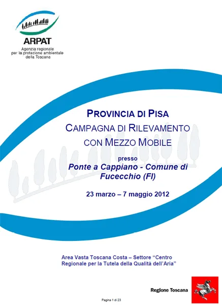 Campagna di rilevamento della qualità dell’aria con laboratorio mobile a Fucecchio (FI) – anno 2012