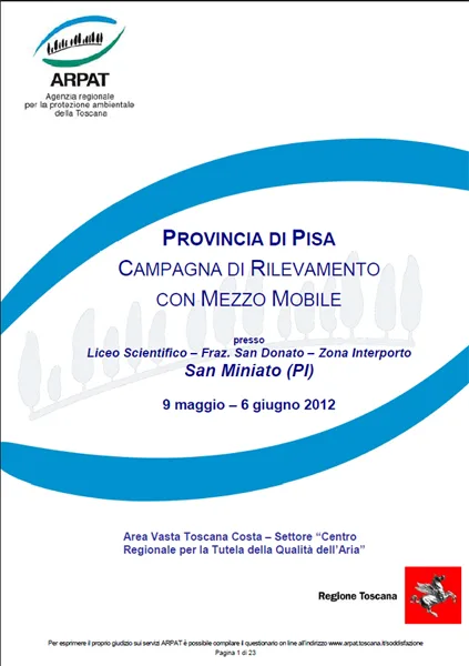 Campagna di rilevamento della qualità dell’aria con laboratorio mobile a San Miniato (PI) – anno 2012