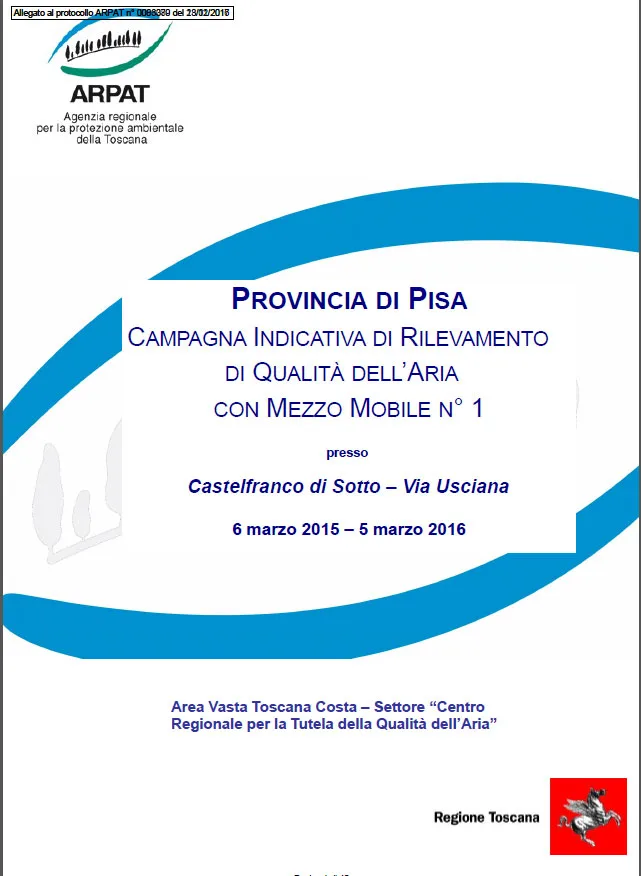 Campagna di rilevamento della qualità dell’aria con mezzo mobile a Castelfranco di Sotto (PI) – anni 2015 – 2016
