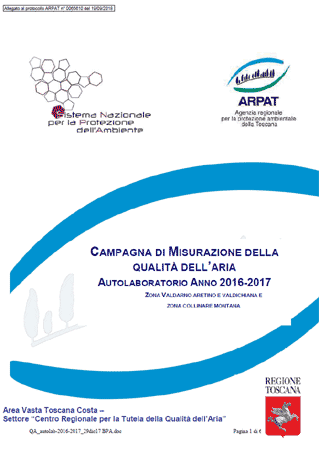 Campagne di misurazione della qualità dell’aria con mezzo mobile nei Comuni di S. Giovanni Valdarno (AR), Bibbiena (AR), Chiusi (SI), Piancastagnaio (SI), Pomarance (PI) – anni 2015-2017