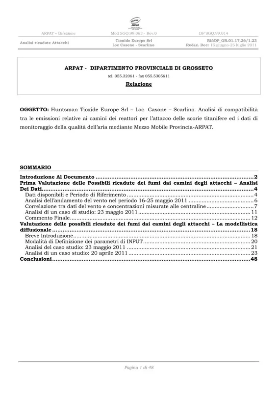 Huntsman Tioxide Europe Srl – Loc. Casone – Scarlino