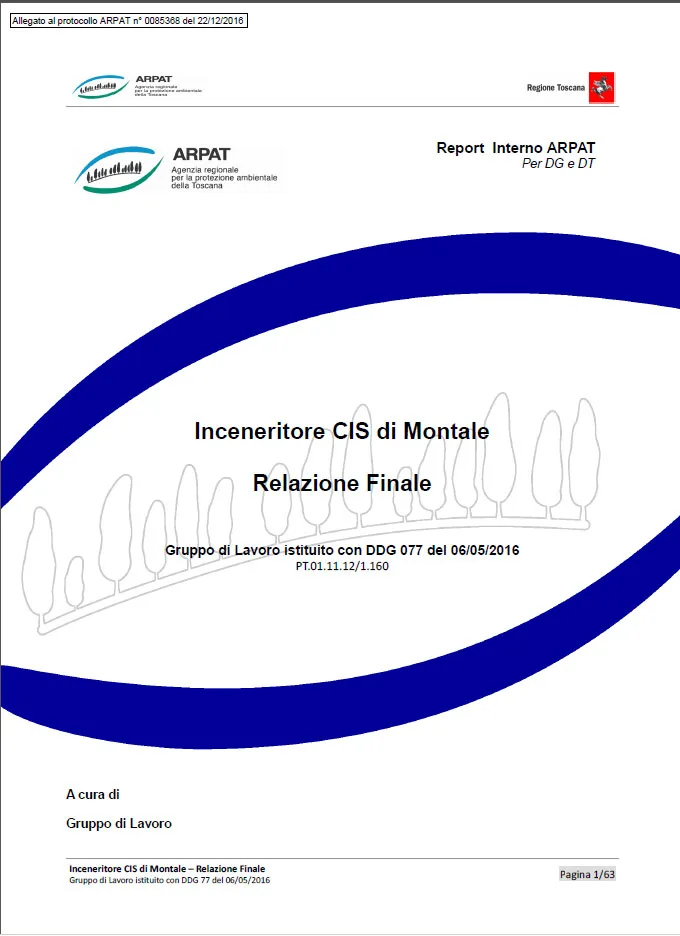 Indagini ARPAT sulla anomalia all’inceneritore di Montale (PT) dell’estate 2015