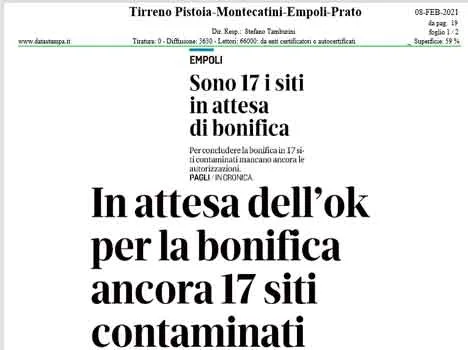 Siti in attesa di bonifica a Empoli: ARPAT chiarisce