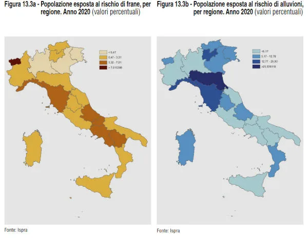 zone a rischio di frane e alluvioni in Italia