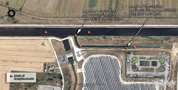 Punti di campionamento in prossimit&agrave; del depuratore