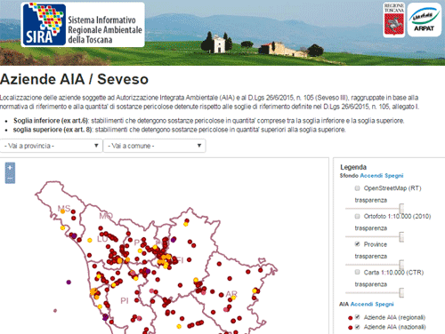 Mappa delle aziende soggette ad Autorizzazione Integrata Ambientale (AIA) e al D.Lgs n. 105/2015 (Seveso III)