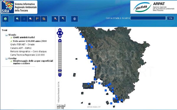 Mappa del monitoraggio delle acque marino-costiere