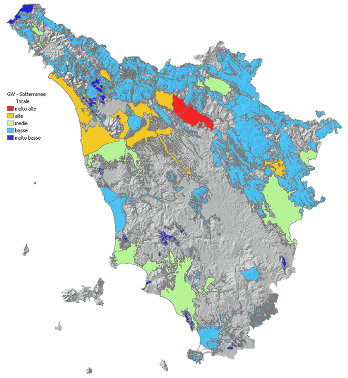 Mappa delle pressioni e degli impatti sulle acque sotterranee della Toscana - anno 2014