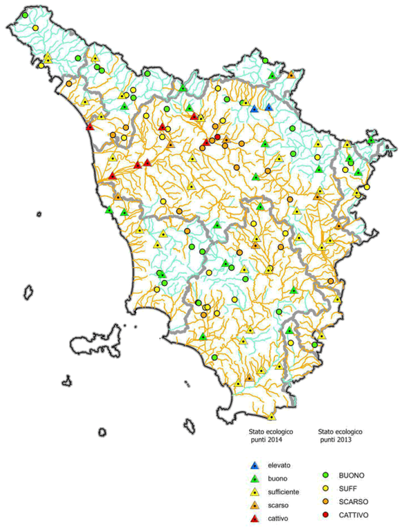 Mappa stato ecologico acque superficiali interne - 2013-2014