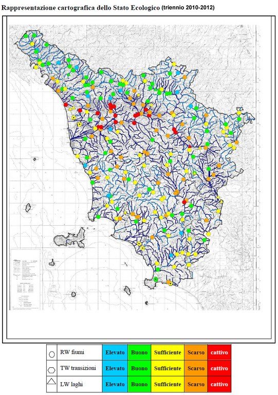 Mappa stato ecologico acque superficiali interne - triennio 2010-2012
