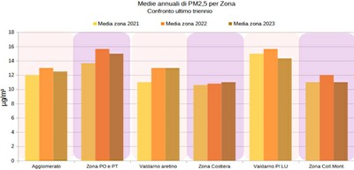 Medie annuali PM2.5 per zona