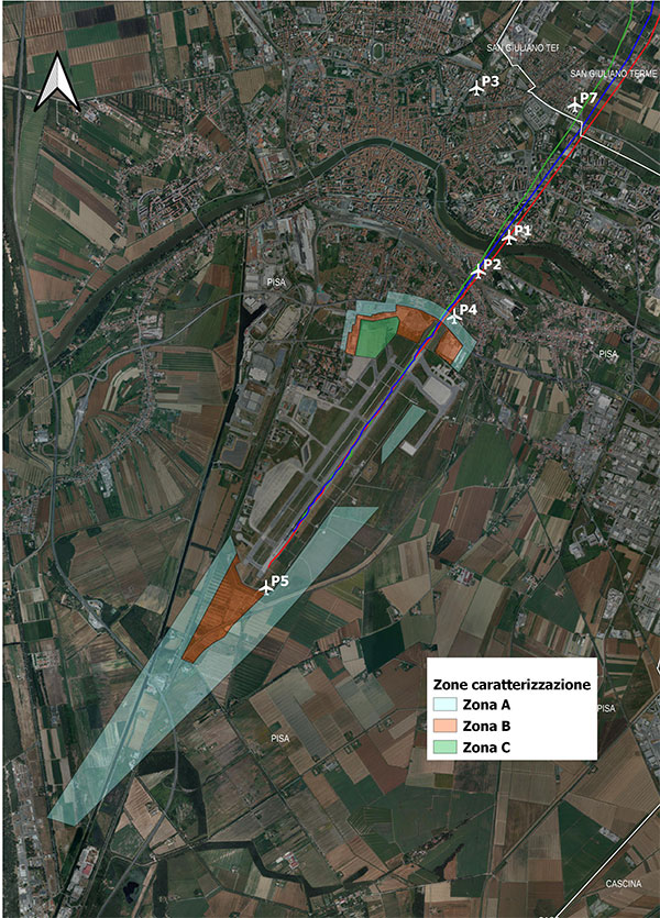 Mappa delle postazioni delle centraline del sistema di monitoraggio e caratterizzazione acustica dell’intorno aeroportuale